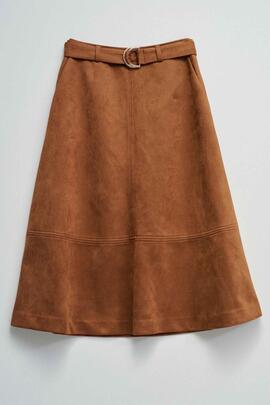 FALDA MIDI REGULAR FIT EN ANTE SINTÉTICO MARRÓN