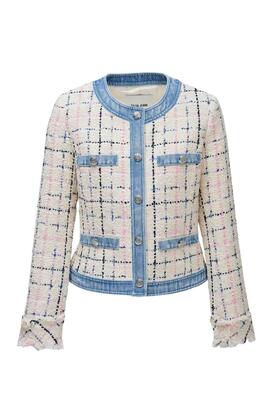 CHAQUETA TWEED SLIM FIT CON DETALLES EN DENIM AZUL
