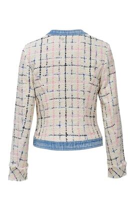 CHAQUETA TWEED SLIM FIT CON DETALLES EN DENIM AZUL