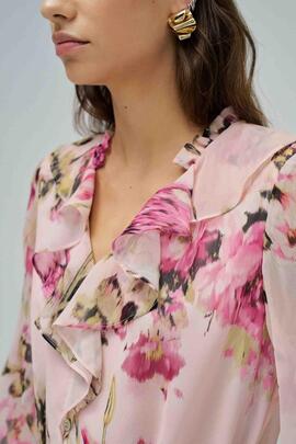 VESTIDO REGULAR FIT COLOR ROSA CON ESTAMPADO FLORA