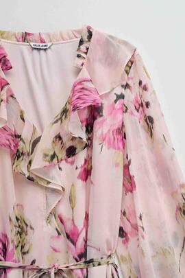 VESTIDO REGULAR FIT COLOR ROSA CON ESTAMPADO FLORA