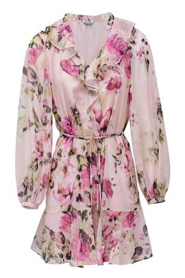 VESTIDO REGULAR FIT COLOR ROSA CON ESTAMPADO FLORA