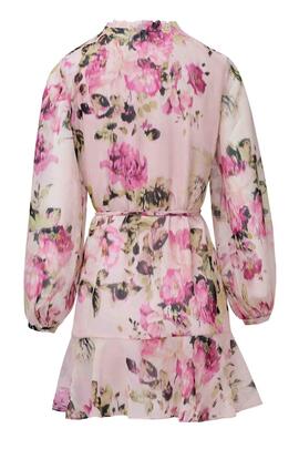 VESTIDO REGULAR FIT COLOR ROSA CON ESTAMPADO FLORA