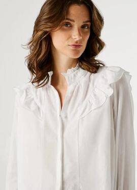 BLUSA FLUIDA BELLA CON VOLANTES REGULAR FIT 800 WHITE BLANCO