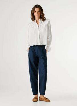 BLUSA FLUIDA BELLA CON VOLANTES REGULAR FIT 800 WHITE BLANCO