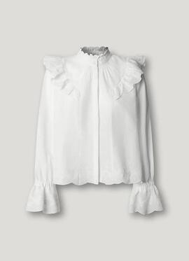 BLUSA FLUIDA BELLA CON VOLANTES REGULAR FIT 800 WHITE BLANCO