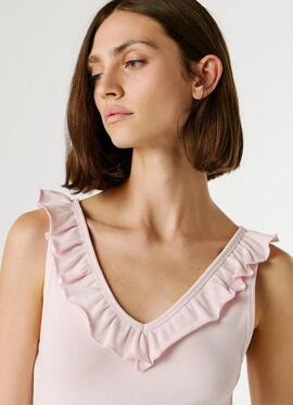 TOP CANALÉ MILLIE SLIM FIT CUELLO PICO CON VOLANTES 300 PALE