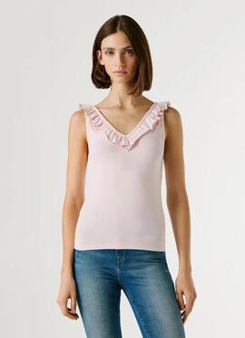 TOP CANALÉ MILLIE SLIM FIT CUELLO PICO CON VOLANTES 300 PALE