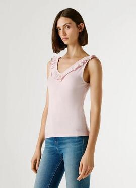 TOP CANALÉ MILLIE SLIM FIT CUELLO PICO CON VOLANTES 300 PALE