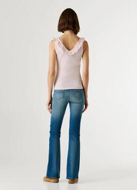 TOP CANALÉ MILLIE SLIM FIT CUELLO PICO CON VOLANTES 300 PALE