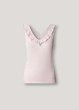 TOP CANALÉ MILLIE SLIM FIT CUELLO PICO CON VOLANTES 300 PALE