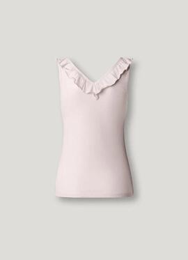 TOP CANALÉ MILLIE SLIM FIT CUELLO PICO CON VOLANTES 300 PALE