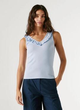 TOP CANALÉ MILLIE SLIM FIT CUELLO PICO CON VOLANTES 502 OXFO