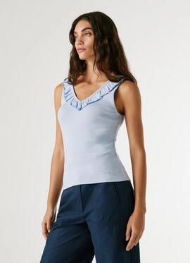 TOP CANALÉ MILLIE SLIM FIT CUELLO PICO CON VOLANTES 502 OXFO