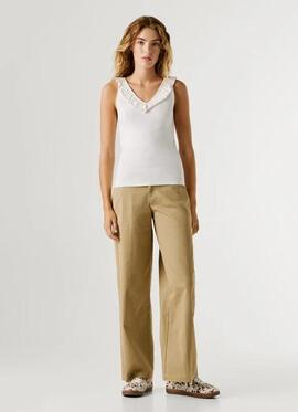 TOP CANALÉ MILLIE SLIM FIT CUELLO PICO CON VOLANTES 800 WHIT