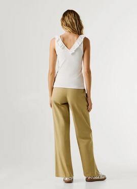 TOP CANALÉ MILLIE SLIM FIT CUELLO PICO CON VOLANTES 800 WHIT