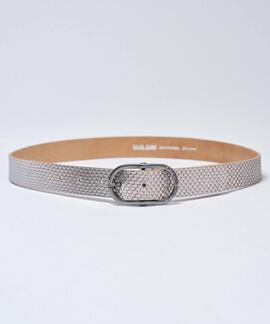 CINTURÓN DE CUERO PLATEADO TEXTURIZADO