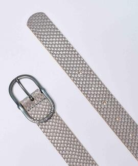 CINTURÓN DE CUERO PLATEADO TEXTURIZADO