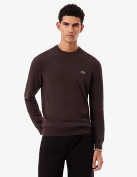 JERSEY LACOSTE CUELLO REDONDO MARRÓN