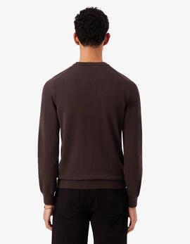 JERSEY LACOSTE CUELLO REDONDO MARRÓN