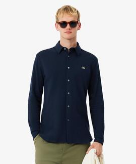 CAMISA DE PIQUÉ DE ALGODÓN SLIM FIT COLOR AZUL MARINO