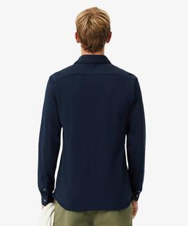 CAMISA DE PIQUÉ DE ALGODÓN SLIM FIT COLOR AZUL MARINO