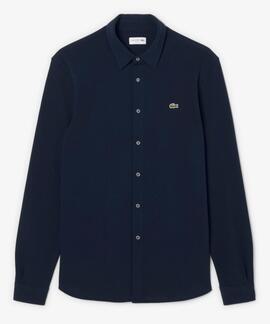CAMISA DE PIQUÉ DE ALGODÓN SLIM FIT COLOR AZUL MARINO