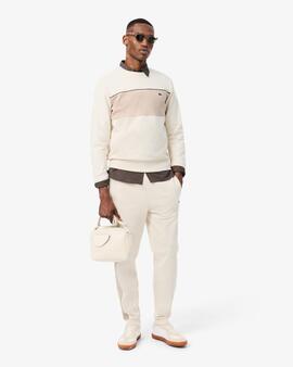 SUDADERA DE FELPA CON BLOQUES DE COLOR BEIGE Y CAMEL