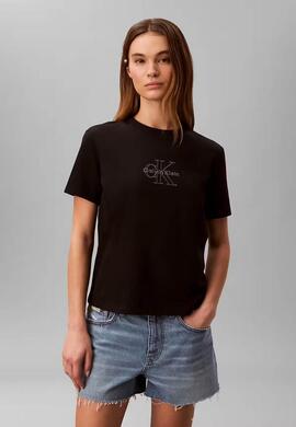 CAMISETA CK CLASSIC MONOGRAMA METALIZADO REGULAR FIT BLACK N
