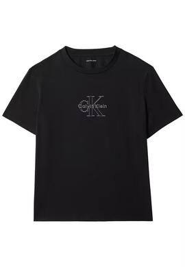 CAMISETA CK CLASSIC MONOGRAMA METALIZADO REGULAR FIT BLACK N