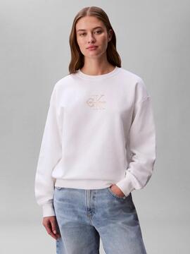 SUDADERA CK FOIL CREW MONOGRAMA METALIZADO RELAXED FIT BRIGH
