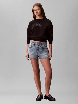 SUDADERA CK FOIL CREW MONOGRAMA METALIZADO RELAXED FIT BLACK