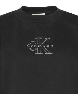 SUDADERA CK FOIL CREW MONOGRAMA METALIZADO RELAXED FIT BLACK