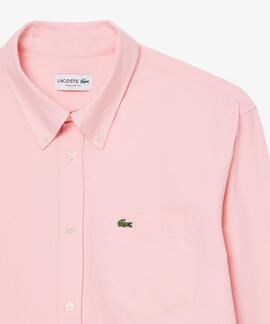 CAMISA LACOSTE REGULAR FIT OXFORD ROSA CLARO