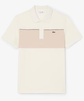 POLO DE PIQUÉ REGULAR FIT CON BLOQUES DE COLOR BEIGE Y CAMEL