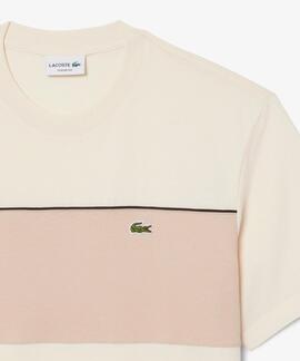 CAMISETA DE ALGODÓN REGULAR FIT CON BLOQUES DE COLOR BEIGE Y