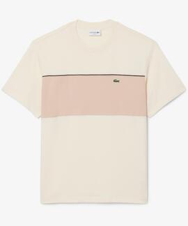CAMISETA DE ALGODÓN REGULAR FIT CON BLOQUES DE COLOR BEIGE Y