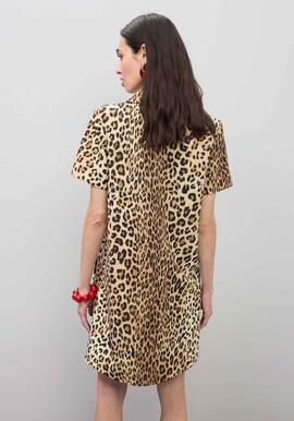 VESTIDO CAMISERO CORTO ESTAMPADO ANIMAL MARRÓN NEGRO