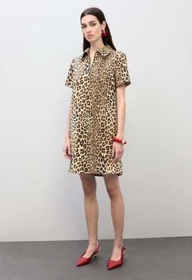 VESTIDO CAMISERO CORTO ESTAMPADO ANIMAL MARRÓN NEGRO