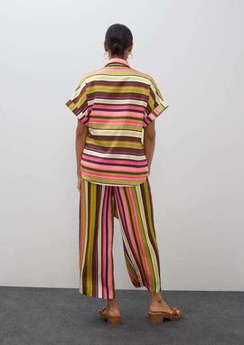 BLUSA CON CINTURÓN PRINT MULTIRAYAS CRUDO MULTICOLOR