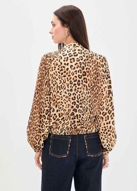 CAZADORA BOMBER SATINADA ESTAMPADO ANIMAL MARRÓN NEGRO