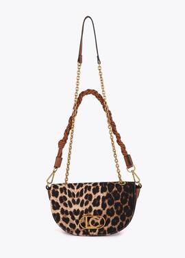 BOLSO MEDIA LUNA DE LEOPARDO Y EFECTO PIEL MARRÓN