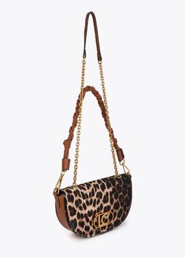 BOLSO MEDIA LUNA DE LEOPARDO Y EFECTO PIEL MARRÓN