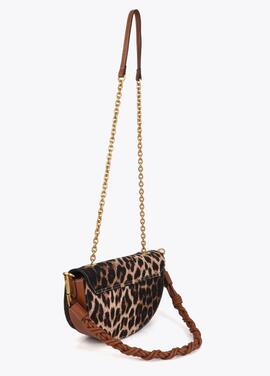BOLSO MEDIA LUNA DE LEOPARDO Y EFECTO PIEL MARRÓN