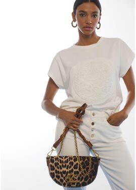 BOLSO MEDIA LUNA DE LEOPARDO Y EFECTO PIEL MARRÓN