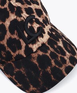 GORRA DE LEOPARDO CON LOGO LC EN RELIEVE MARRÓN Y NEGRO