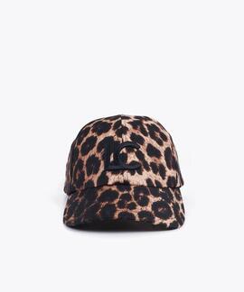 GORRA DE LEOPARDO CON LOGO LC EN RELIEVE MARRÓN Y NEGRO