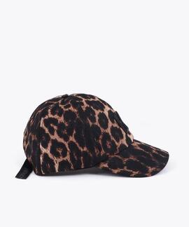 GORRA DE LEOPARDO CON LOGO LC EN RELIEVE MARRÓN Y NEGRO