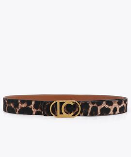 CINTURÓN REVERSIBLE ANIMAL PRINT HEBILLA LOGO OVAL MARRÓN