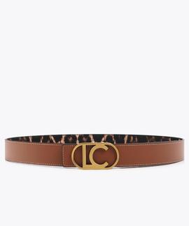 CINTURÓN REVERSIBLE ANIMAL PRINT HEBILLA LOGO OVAL MARRÓN